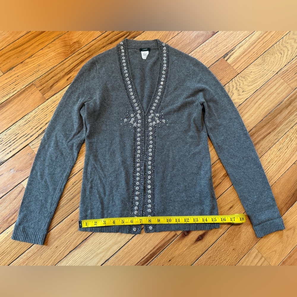 J. Crew Women's Sweater Size S Cardigan Beaded Floral 70574 Merino Angora Gray - Picture 13 of 14